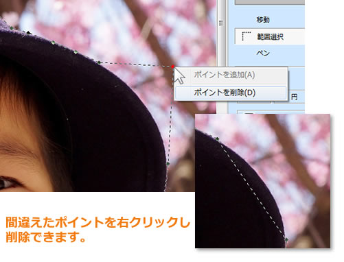 間違えたポイントを右クリックして削除