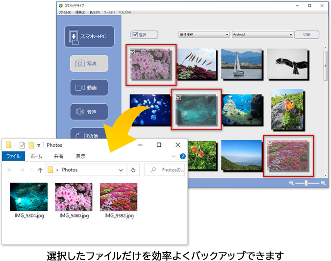 スマホで撮影した写真や動画をPCにバックアップ